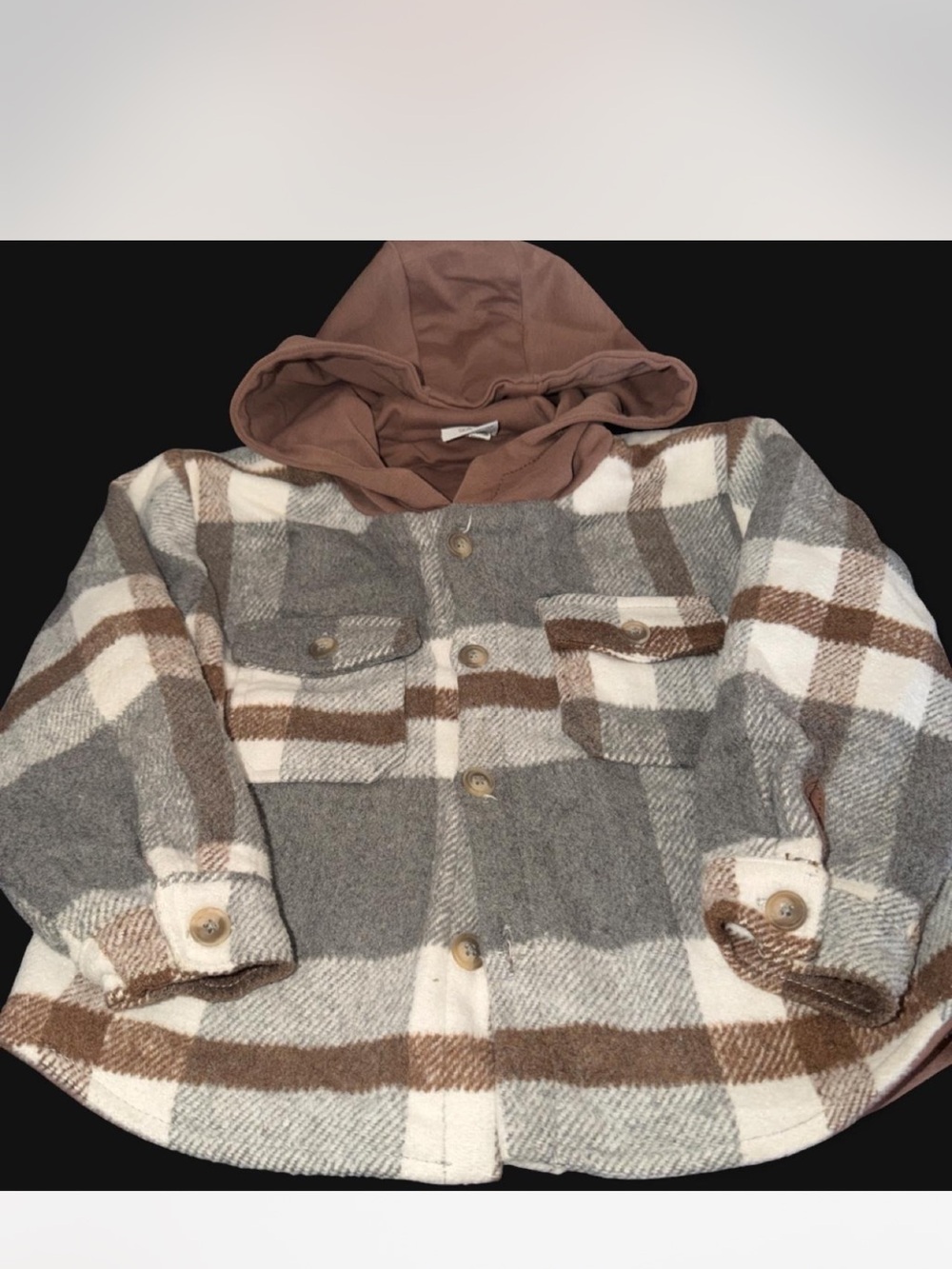 Kids Plaid Hooded Button-Front Jacket - Brown & Gray